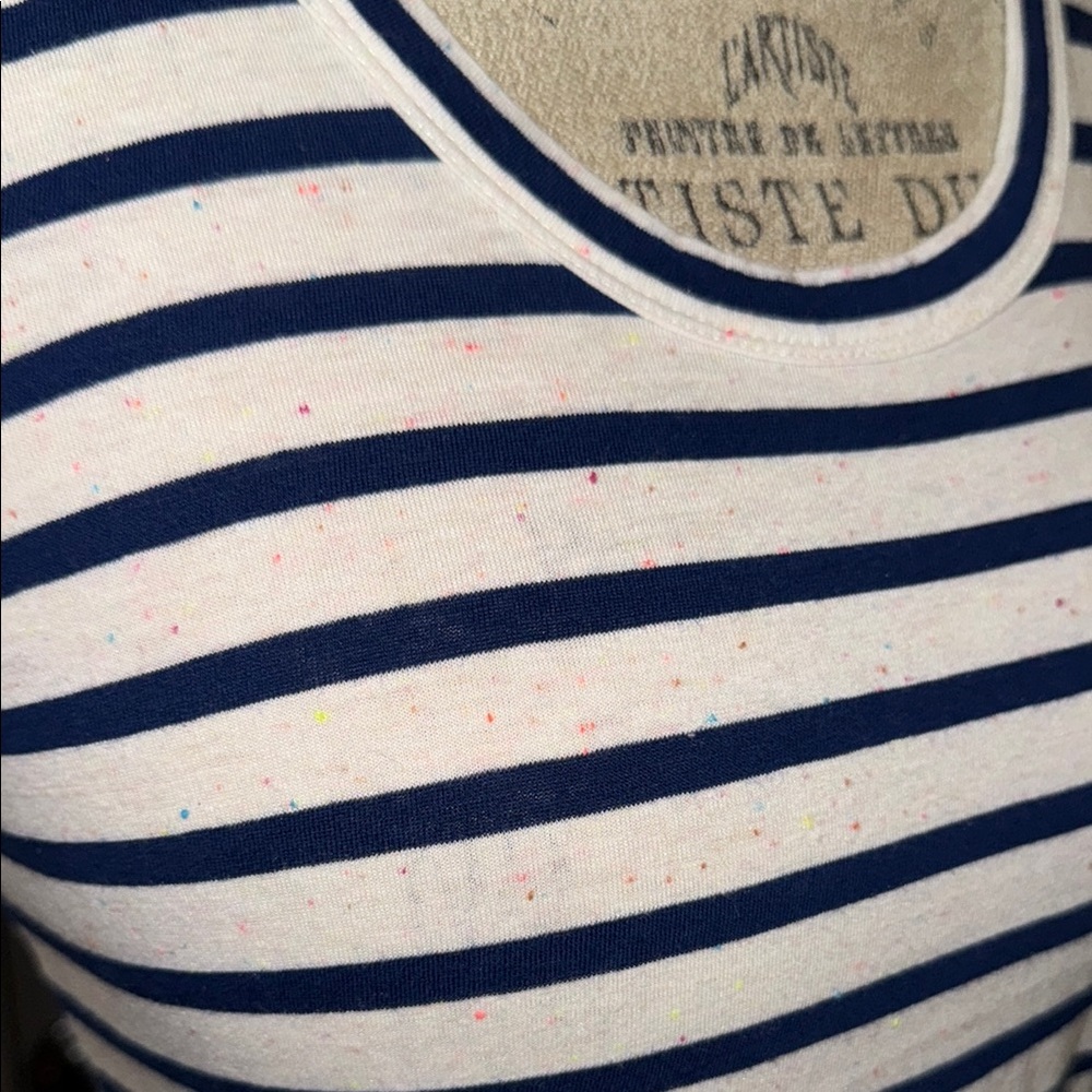 24/7 Maurice’s navy blue & white speckled Striped Sleeveless tank Top women’s XS - Picture 6 of 8